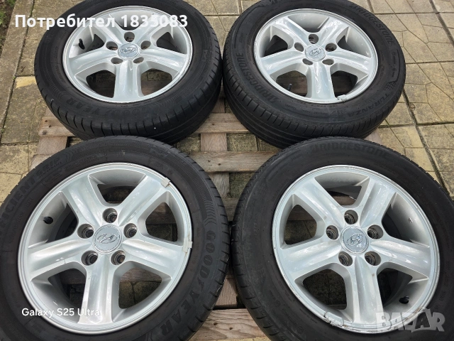 Лети джанти 15ки 5х114.3 Hyundai + летни гуми 185/65/15, снимка 3 - Гуми и джанти - 55289196
