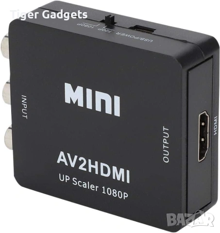 Mini AV към HDMI конвертор 1080P AV2HDMI Up Scaler адаптер, снимка 4 - Кабели и адаптери - 54278570