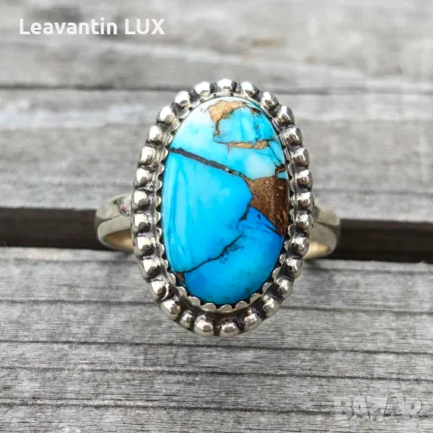 Сребърен пръстен с Blue Dahlia Turquoise, снимка 4 - Пръстени - 55326048