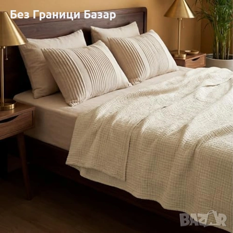 Ново Меко муселиново покривало 4 слоя памук бежово king size одеяло 270x230 см 4 слоя , снимка 9 - Други - 54311441