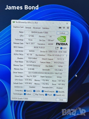 Видео карта Nvidia Quadro P2000 5GB GDDR5 , снимка 3 - Видеокарти - 55055072