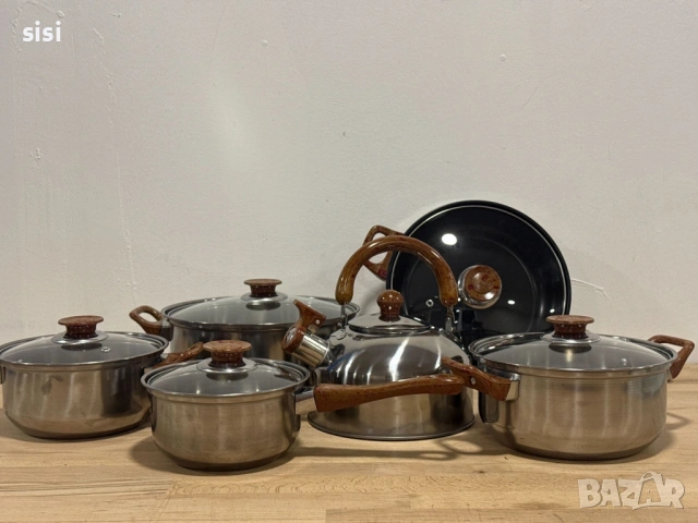 Комплект тенджери + подарък кухненски прибори розов, черен или зелен цвят DJ37+TV1316, снимка 9 - Прибори за хранене, готвене и сервиране - 54144015