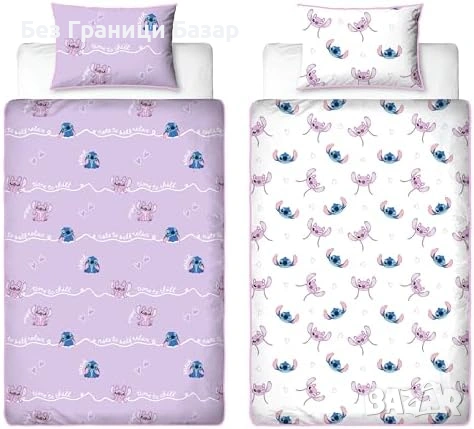 Нов двулицев спален комплект единичен с калъфка за детска стая с Disney Lilo Stitch Стич герой