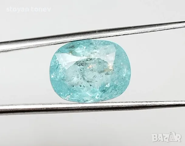 Естествен 3,20 карата Параиба турмалин (Copper Bearing) с неонов цвят и сертификат!, снимка 4 - Други - 55468847