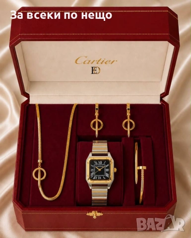 Cartier Дамски Подаръчен Комплект - Гривна, Колие, Обеци И Часовник - Различни ЦВетове Код SK1819, снимка 6 - Бижутерийни комплекти - 55255490