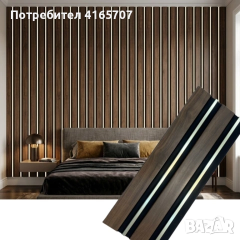 Декоративен стенен панел 16 см x 2.8 м - Орех с черни и метални акцентни линии, снимка 4 - Други стоки за дома - 54714637