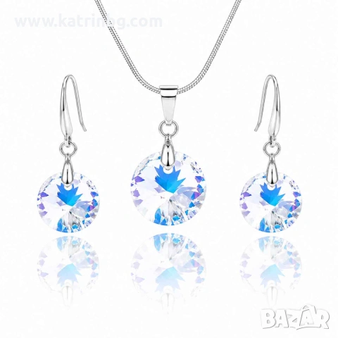 Комплект бижута с кръгли кристали Swarovski AB – колие и обеци с отблясъци