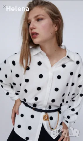 Оригинална риза Zara на точки – релефна материя размер М, снимка 2 - Ризи - 55553184