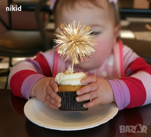 Златисти Фойерверки помпони топери топер декор украса клечки за торта парти хапки украса, снимка 7 - Други - 54176266