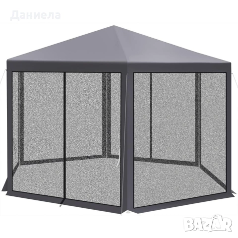Шестоъгълна сива градинска шатра 2x2x2x2.5 м с мрежа против комари, 2 входа , снимка 7 - Градински мебели, декорация  - 54749602