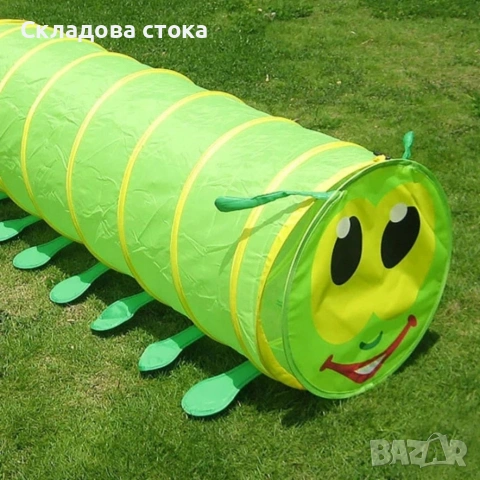 Детски тунел Гъсеница 178x48 см – Сгъваема палатка за пълзене и игра , снимка 7 - Други - 54783835