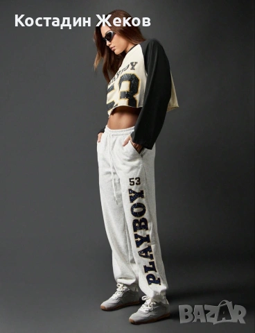  Нов със етикет. Оригинален дамски кроп топ Missguided x Playboy Long Sleeve Raglan Crop Top , снимка 4 - Корсети, бюстиета, топове - 55215669