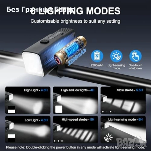 Нов фар Велосипедни LED светлини предна задна 230° 2200mAh USB заряд, снимка 3 - Аксесоари за велосипеди - 53970337