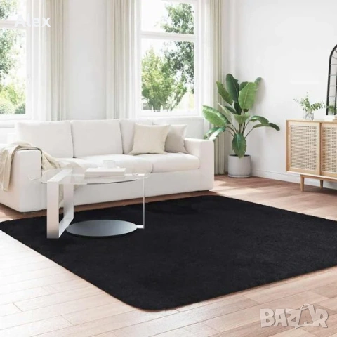 Килим илим с дълъг косъм, NAVARRA, черен, 240x240 см, полиестер