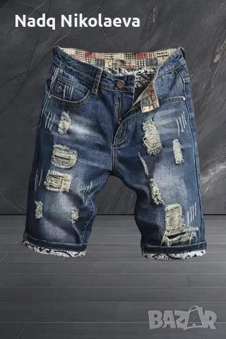 Мъжки винтидж дънкови шорти с износена текстура