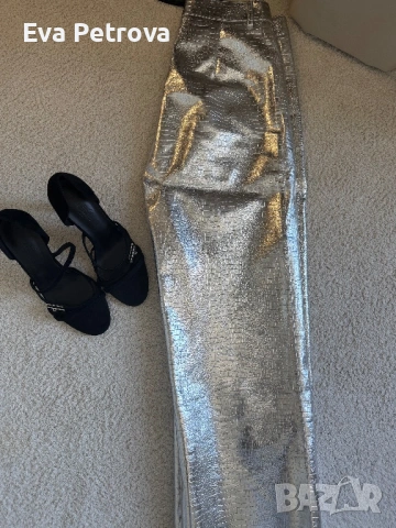 Кожен панталон сив  питон принт 27 S, снимка 6 - Панталони - 54341569