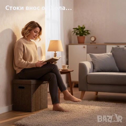 Сгъваем пуф с ракла Relaxdays,с място за съхранение, Сгъваема табуретка , Лен, Полиестер, MDF, Кафяв, снимка 2 - Други стоки за дома - 54649050