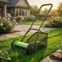 Ръчна косачка за трева с кош 40 см (16"), 5 остриета, регулируема височина 17–33 мм – Тиха, екологич, снимка 10