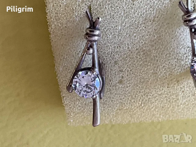 Сребърни обеци с английска закопчалка и кубичен цирконий, Украйна., снимка 2 - Обеци - 55681776