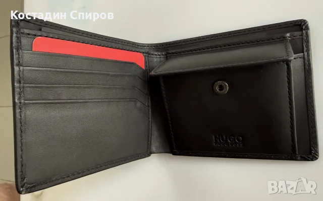 Черен мъжки кожен портфейл HUGO BOSS, снимка 4 - Портфейли, портмонета - 55230526