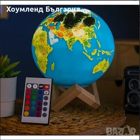 3D многоцветна Нощна лампа - светещ LED глобус с дистанционно