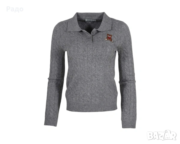 Дамска плетена блуза EXPLOSI 1086-150 сива с мече дълги ръкави вталена Размер S/M с яка