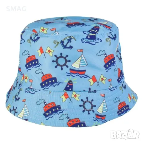 Бебешка шапка тип bucket за момче светлосиня с корабчета_1248864