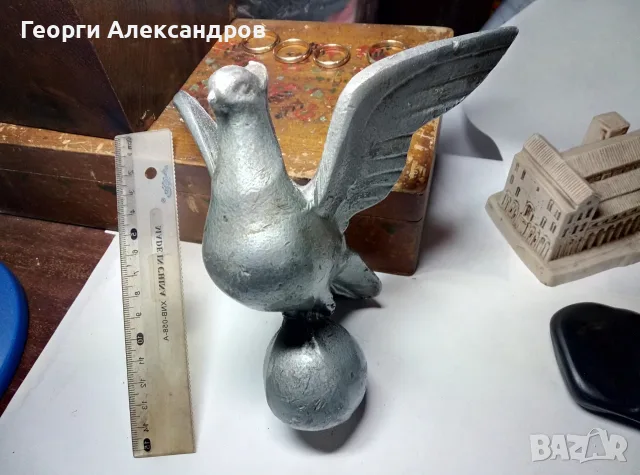 Стара МЕТАЛНА ФИГУРА КАЧУЛАТ ГЪЛЪБ за МАСТИЛНИЦА ПИСАЛИЩЕ