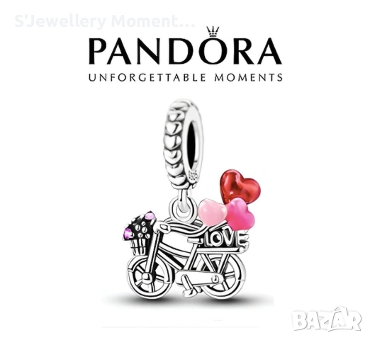 Сребърен талисман 925 за гривни PANDORA Bike with hearts