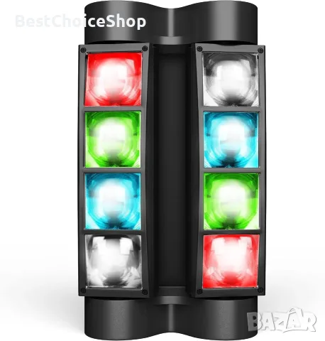 BETOPPER Сценична светлина, DJ светлина с движеща се глава за партита, 8x3W RGBW LED паяк