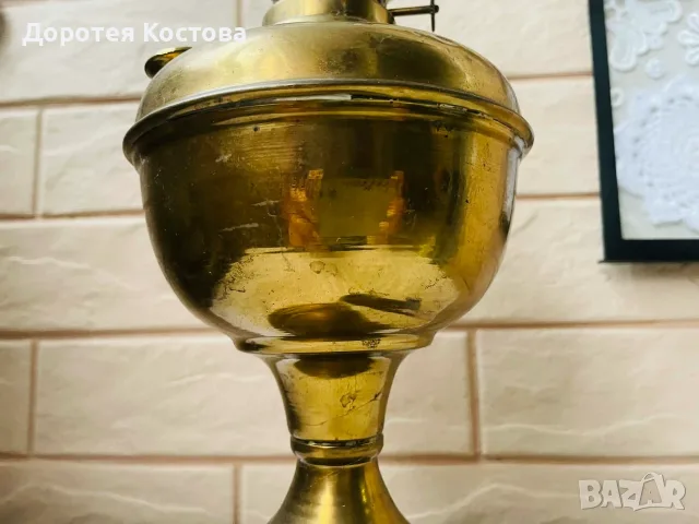 Красива голяма месингова лампа от Англия с височина 50 см, снимка 5 - Антикварни и старинни предмети - 55345054