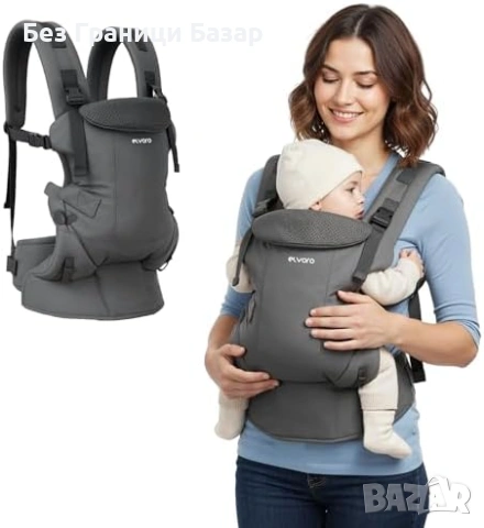 Нова Бебешка раница за носене регулируема с колан и джобове сиво кенгуру за бебе и малко дете