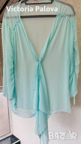 Ефирна шифонова блуза Crazy в цвят кристална мента, снимка 3 - Блузи с дълъг ръкав и пуловери - 54020805