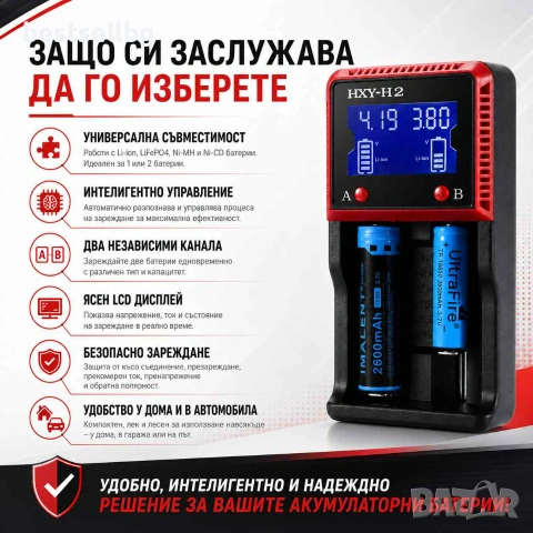 Универсално интелигентно зарядно устройство за акумулаторни батерии 18650 дисплей 26650 14500 16340, снимка 6 - Друга електроника - 17339635