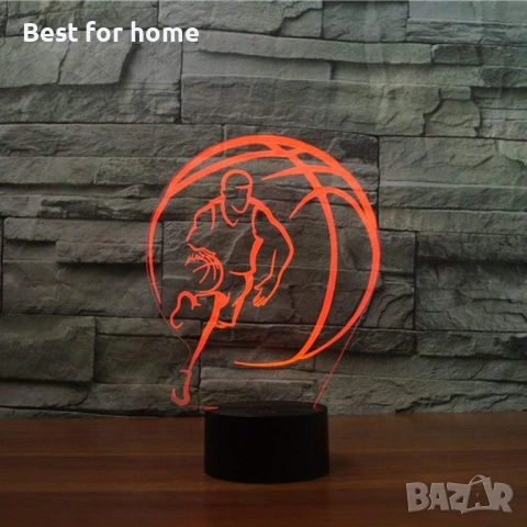 3D баскетболна лампа USB захранване 7 цвята невероятна оптична илюзия 3D LED лампа, снимка 2 - Лед осветление - 54658799