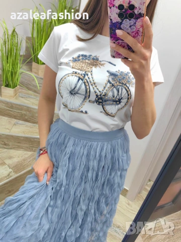 Вталена дамска тениска с колело, снимка 3 - Тениски - 54119940