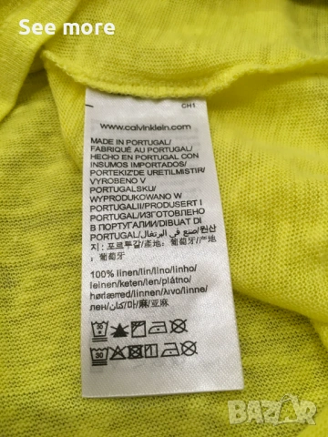 Calvin Klein 100% лен тениска в жълт цвят, снимка 6 - Тениски - 54183607