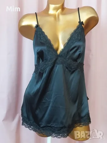 L/ XL Черна сатенена къса нощница 