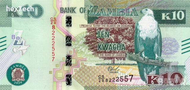 ❤️ ⭐ Замбия 2020 10 квача UNC нова ⭐ ❤️, снимка 2 - Нумизматика и бонистика - 55007415