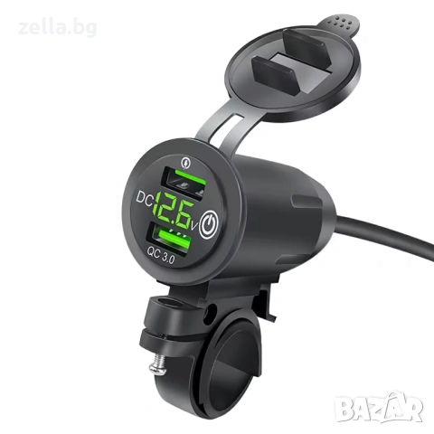 USB зарядно за мотоциклет QC 3.0 36W с LED волтметър – Двоен мото порт, бързо зареждане 10275
