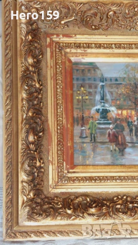 Стара авторска картина,масло Франция 19век, снимка 8 - Антикварни и старинни предмети - 54516219