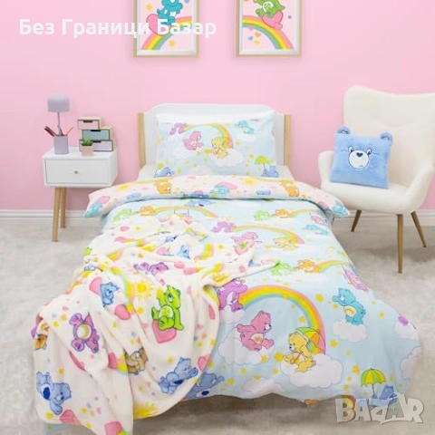 Ново Care Bears Официално Поларено Одеяло 100x150 за легло детска стая с грижовните мечета, снимка 5 - Спално бельо и завивки - 54638322