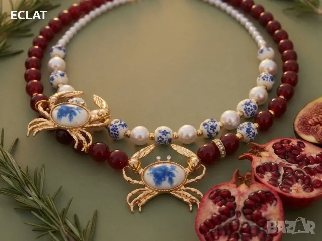 Авторски двуреден чокър Chinoiserie Crab Choker, снимка 5 - Колиета, медальони, синджири - 55445196