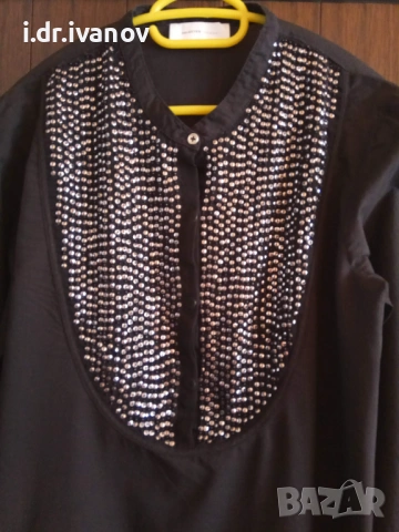 дълга черна риза с паети , снимка 3 - Ризи - 54004125