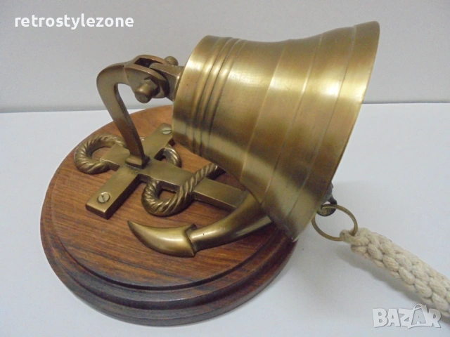 № 8555 Стара бронзова камбана за стена / врата с морски орнамент – котва  , снимка 3 - Други ценни предмети - 54045961