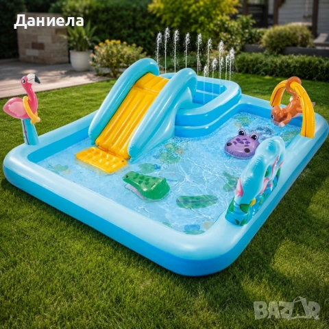 Детска водна площадка Jungle Adventure - Басейн с пързалка, фонтан, топки и животни