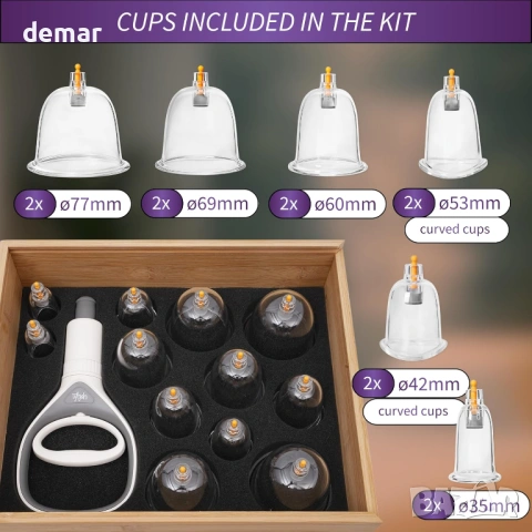 Комплект за масаж Uplife Premium Cupping, 12 поликарбонатни чашки, снимка 3 - Други - 54451636