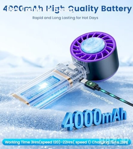 Нов сгъваем Портативен турбо вентилатор 4000mAh LED 120 скорости USB за охлаждане лято, снимка 3 - Друга електроника - 54571492