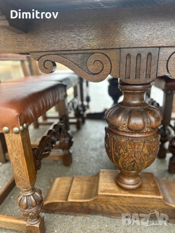 Масивна трапезна маса (разтегателна) с 6 стола 325см., снимка 5 - Маси - 53958422