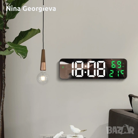 Електронен LED часовник-огледало с будилник и термометър, снимка 3 - Друга електроника - 54228766